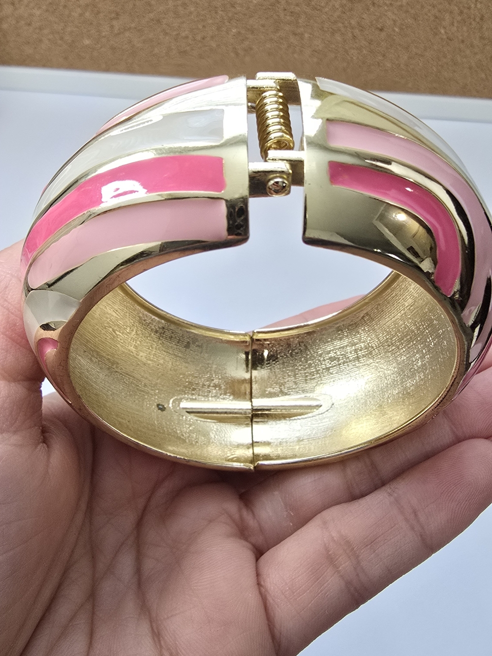 Pink & Gold Abstract Hinged Bangle - Picture 7 of 10